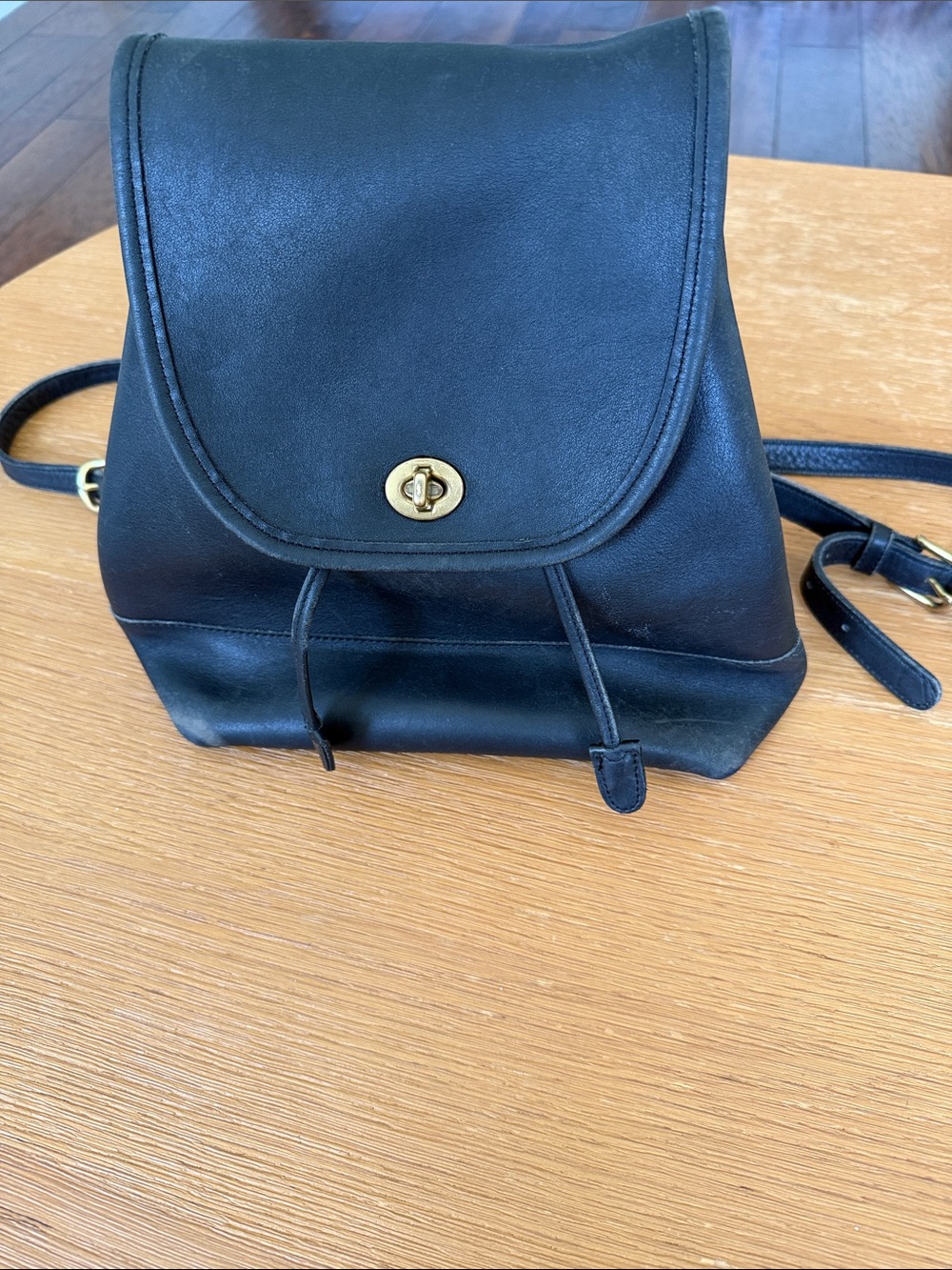 Classic Black Leather Drawstring Crossbody Bag